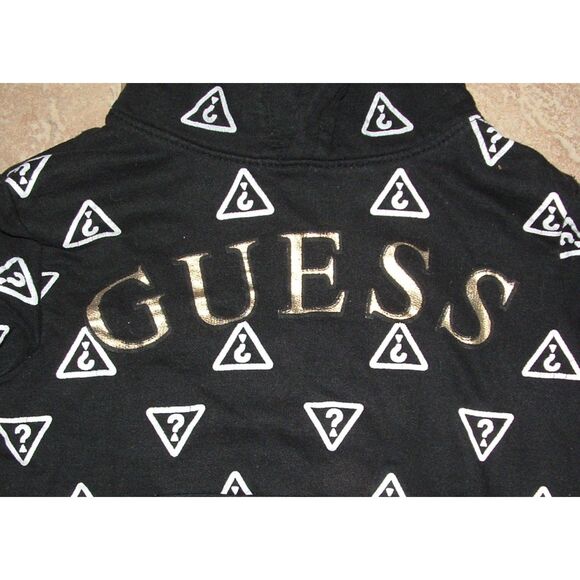 Girls Sz Small (8-10) Casual Wear Hoodie All Over LOGO Black Hooded Sweatshirt - Picture 2 of 2